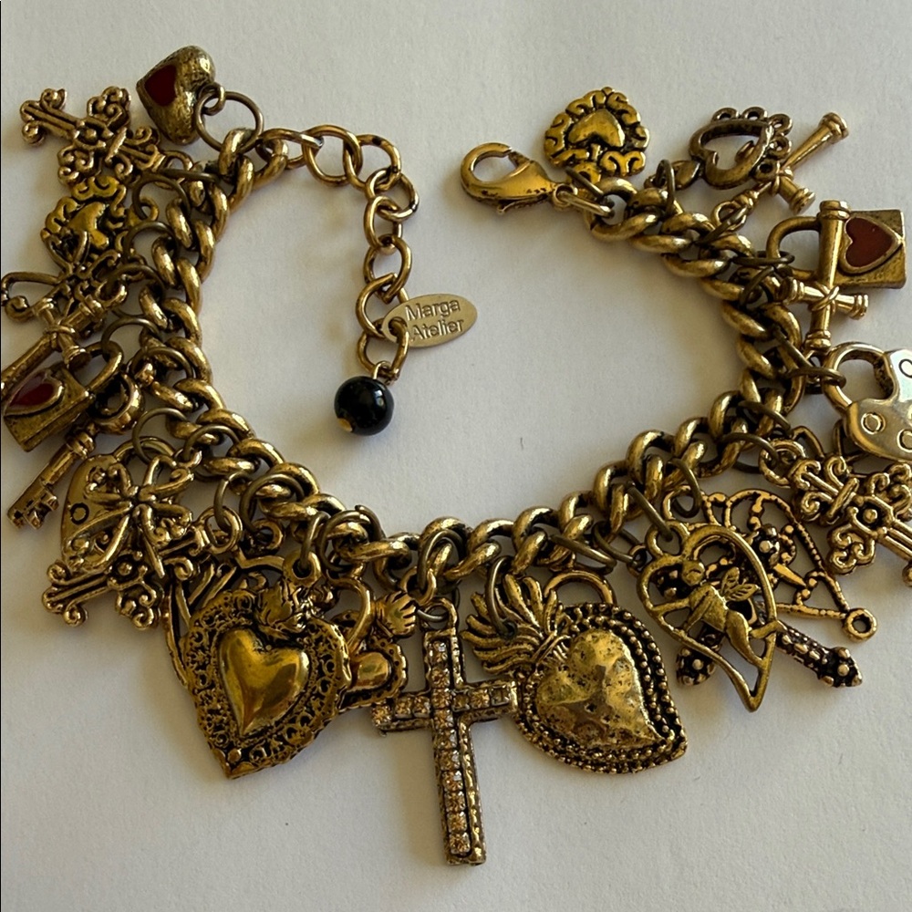 Gold Charm Bracelet with Heart and Cross Accents Marga Atelier